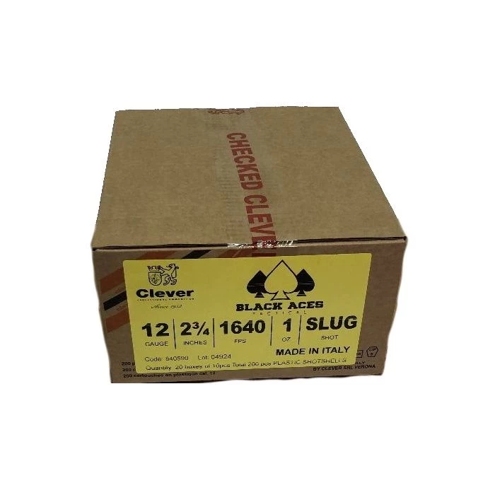Black Aces Tactical 12ga Slugs 2.75 inch Shotgun Shells - SLUG | 1640 fps | Zinc coated steel casing | 1 Case (20 boxes/200rds)